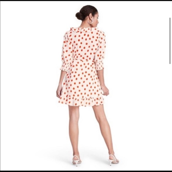 Rixo Polka Dot Puff Sleeve Ruffle Wrap Dress - Picture 4 of 7